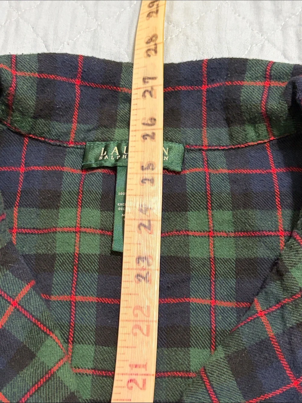 Ralph Lauren Green Label Navy Plaid Button. Pajama Youth Top Red Trim Size XL